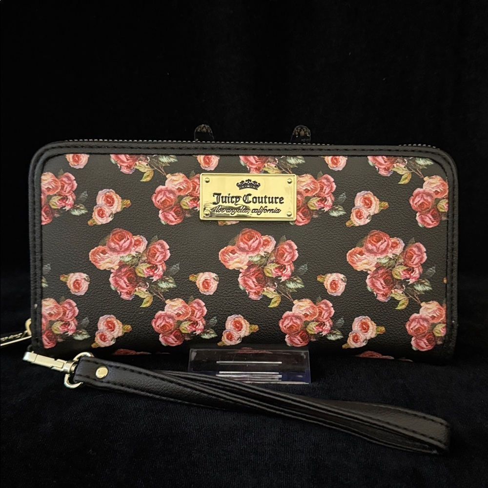 Juicy Couture Black Wristlet with Pink Floral Design